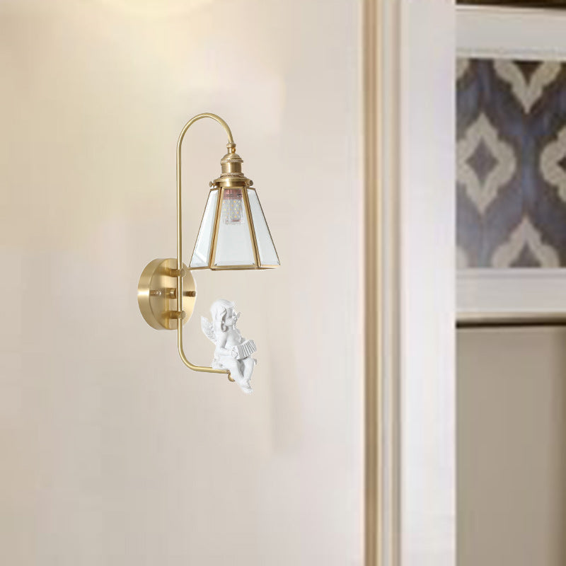 Moderne Mid-Century Vogel Engel Kupfer Harz Glas 1-Licht Wandleuchte für das Schlafzimmer 