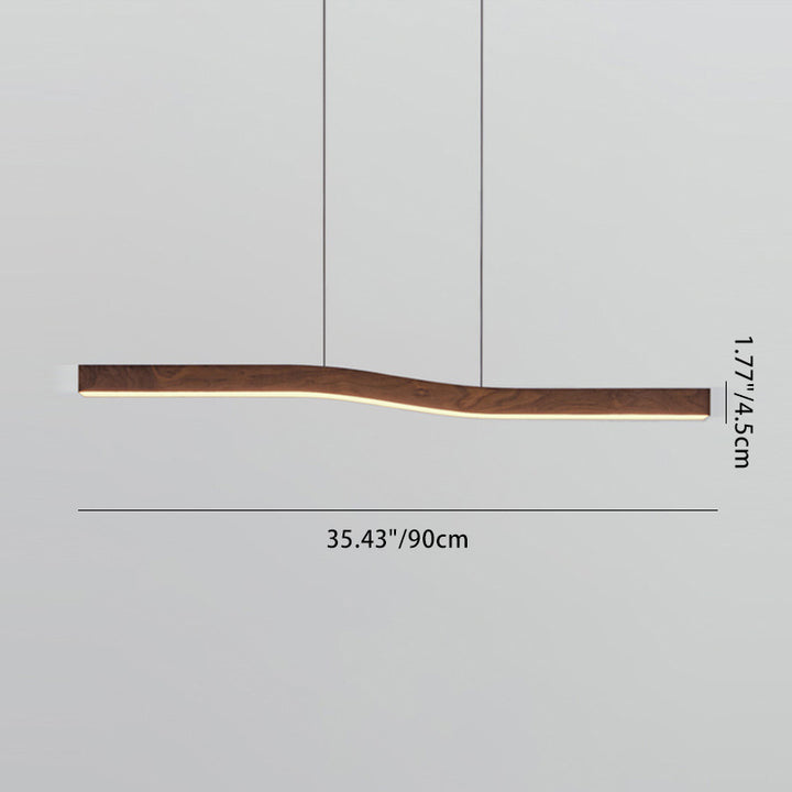 Moderne minimalistische rechteckige lineare Holzmaserung Eisen LED Kronleuchter für das Esszimmer 