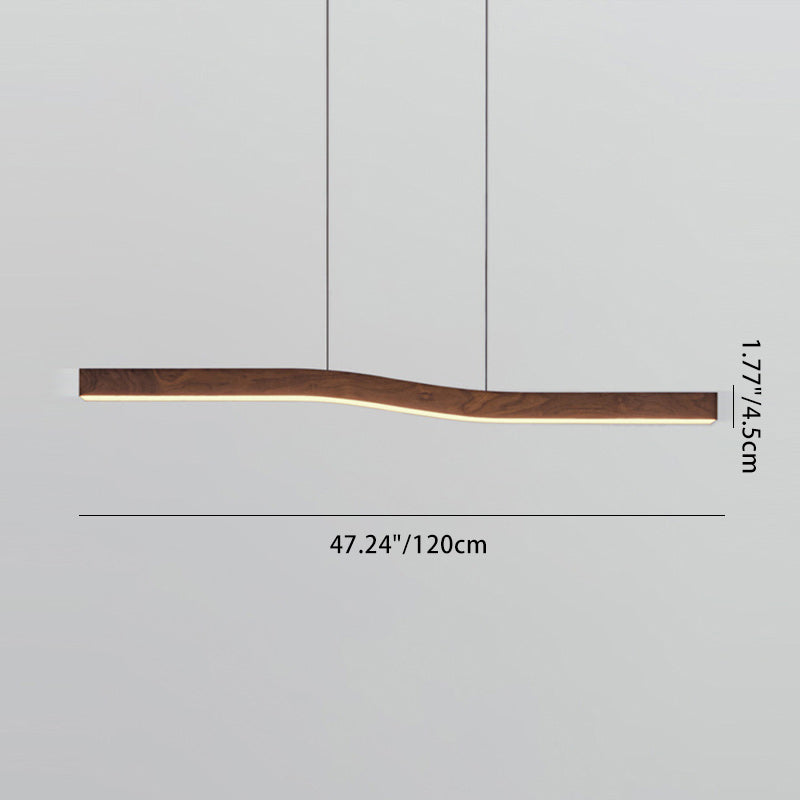Moderne minimalistische rechteckige lineare Holzmaserung Eisen LED Kronleuchter für das Esszimmer 