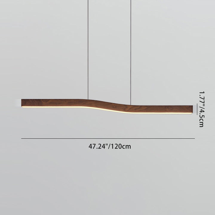 Moderne minimalistische rechteckige lineare Holzmaserung Eisen LED Kronleuchter für das Esszimmer 