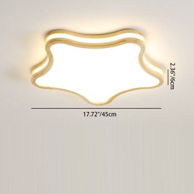 Contemporary Creative Star Shape Rubberwood Acrylic LED Flush Mount Ceiling Light For Bedroom