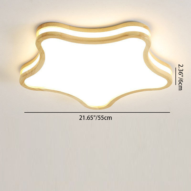 Contemporary Creative Star Shape Rubberwood Acrylic LED Flush Mount Ceiling Light For Bedroom