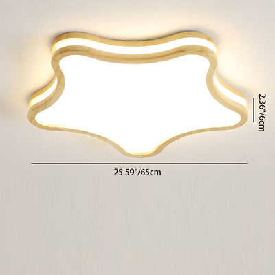 Contemporary Creative Star Shape Rubberwood Acrylic LED Flush Mount Ceiling Light For Bedroom