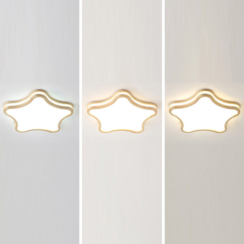 Contemporary Creative Star Shape Rubberwood Acrylic LED Flush Mount Ceiling Light For Bedroom