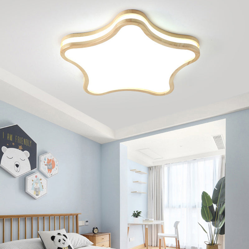 Contemporary Creative Star Shape Rubberwood Acrylic LED Flush Mount Ceiling Light For Bedroom