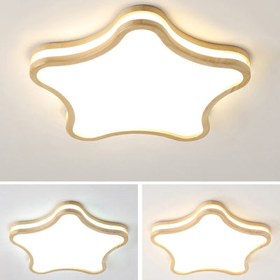 Contemporary Creative Star Shape Rubberwood Acrylic LED Flush Mount Ceiling Light For Bedroom