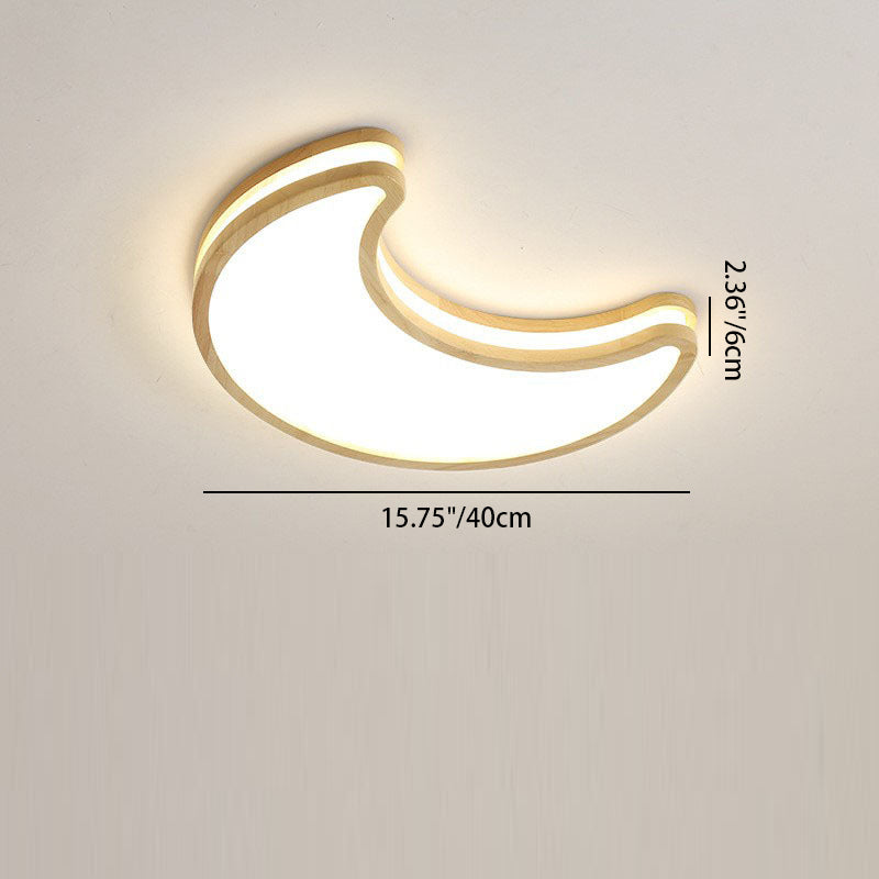 Plafonnier LED en forme de lune contemporaine en bois de caoutchouc et acrylique pour chambre 