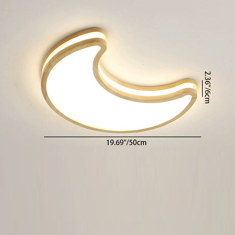 Plafonnier LED en forme de lune contemporaine en bois de caoutchouc et acrylique pour chambre 