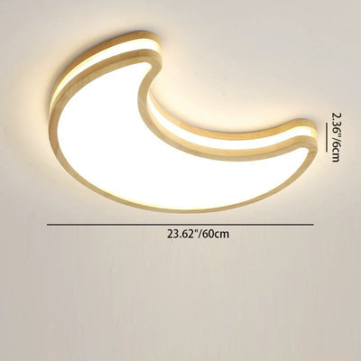 Plafonnier LED en forme de lune contemporaine en bois de caoutchouc et acrylique pour chambre 