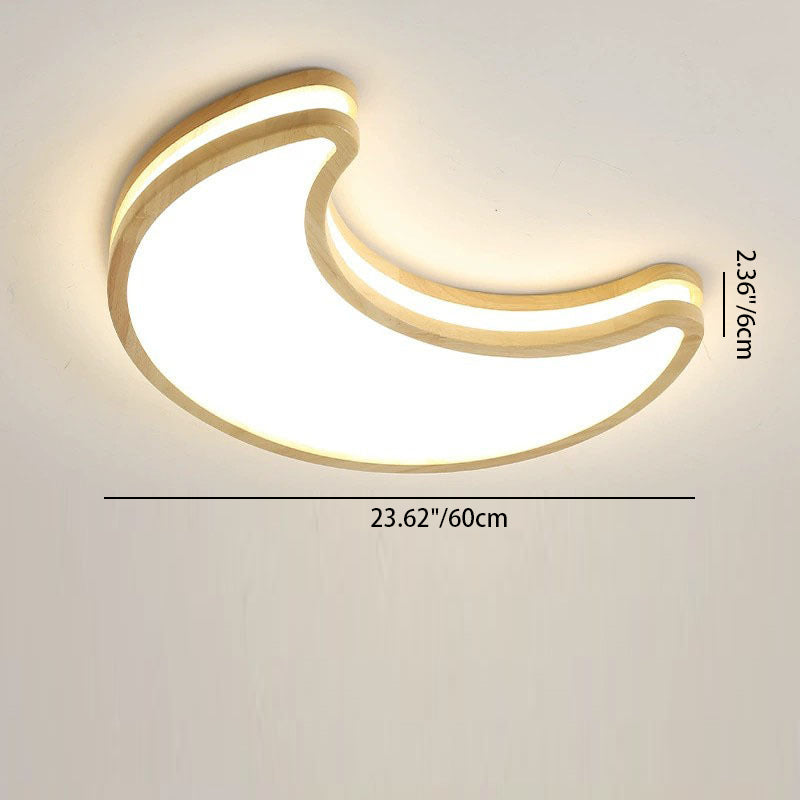 Plafonnier LED en forme de lune contemporaine en bois de caoutchouc et acrylique pour chambre 