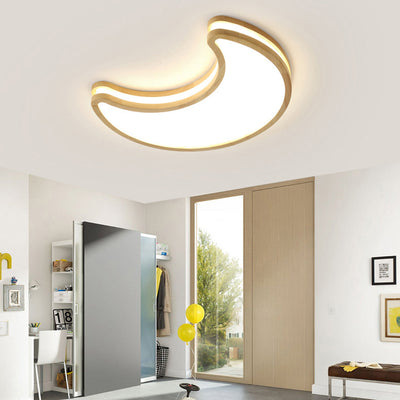 Plafonnier LED en forme de lune contemporaine en bois de caoutchouc et acrylique pour chambre 