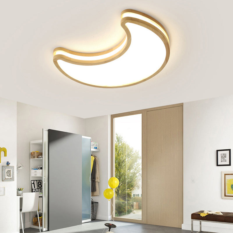 Plafonnier LED en forme de lune contemporaine en bois de caoutchouc et acrylique pour chambre 