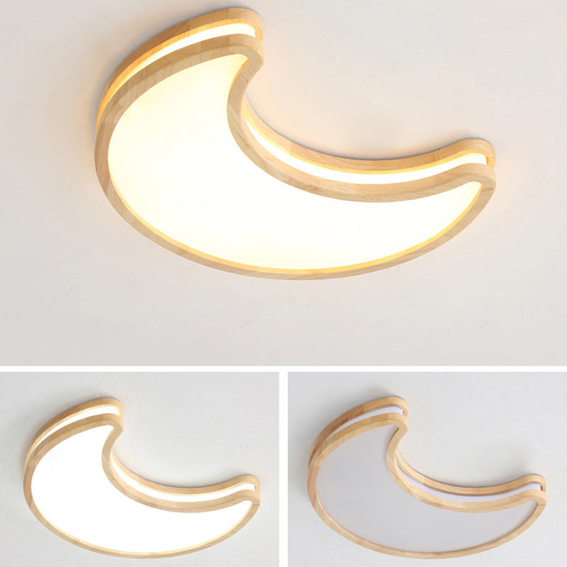 Plafonnier LED en forme de lune contemporaine en bois de caoutchouc et acrylique pour chambre 