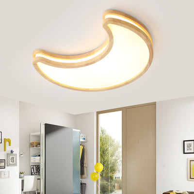Plafonnier LED en forme de lune contemporaine en bois de caoutchouc et acrylique pour chambre 
