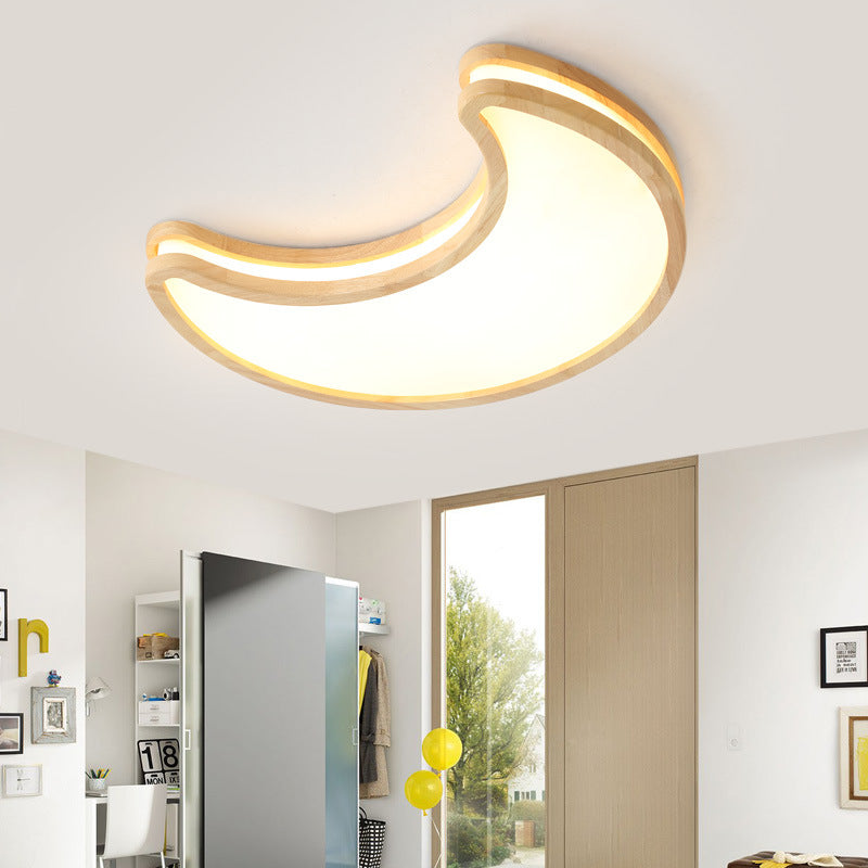 Plafonnier LED en forme de lune contemporaine en bois de caoutchouc et acrylique pour chambre 