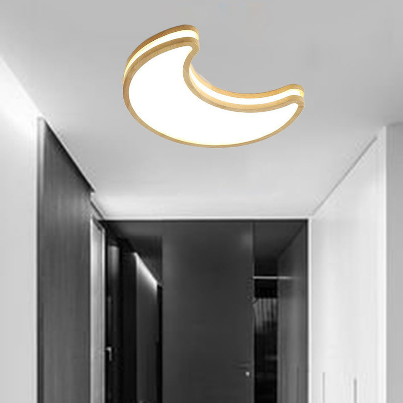 Plafonnier LED en forme de lune contemporaine en bois de caoutchouc et acrylique pour chambre 