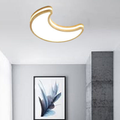 Plafonnier LED en forme de lune contemporaine en bois de caoutchouc et acrylique pour chambre 