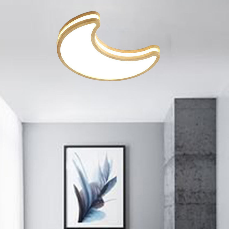 Plafonnier LED en forme de lune contemporaine en bois de caoutchouc et acrylique pour chambre 