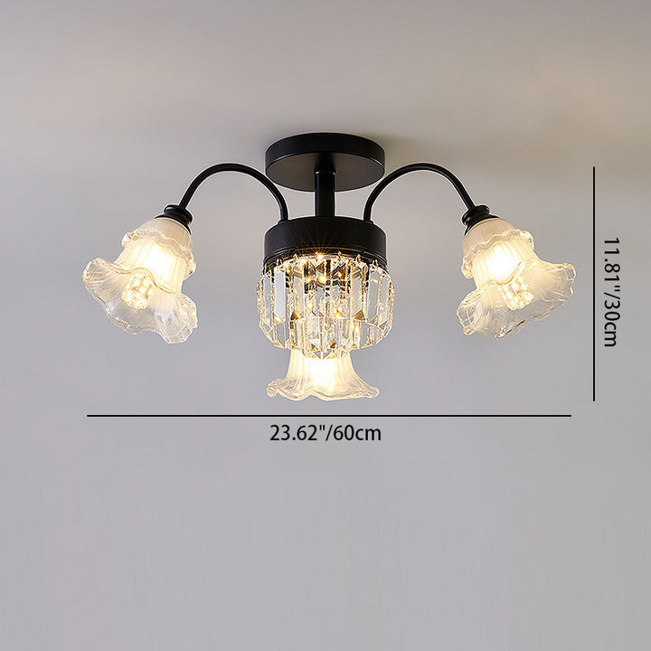 Plafonnier semi-encastré en fer rond à forme de fleur traditionnelle française avec cristal 3/6/8 lumières pour le salon 