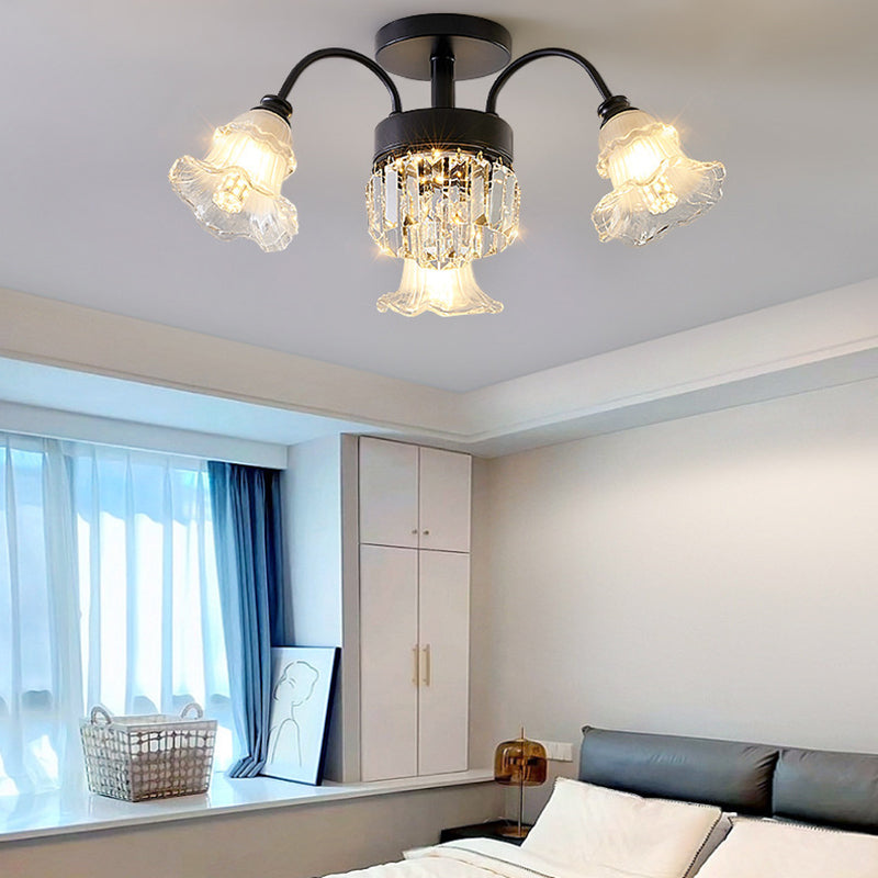 Traditionelle französische Blumenform Rundes Eisen Kristall 3/6/8 Licht Deckenleuchte für Wohnzimmer 