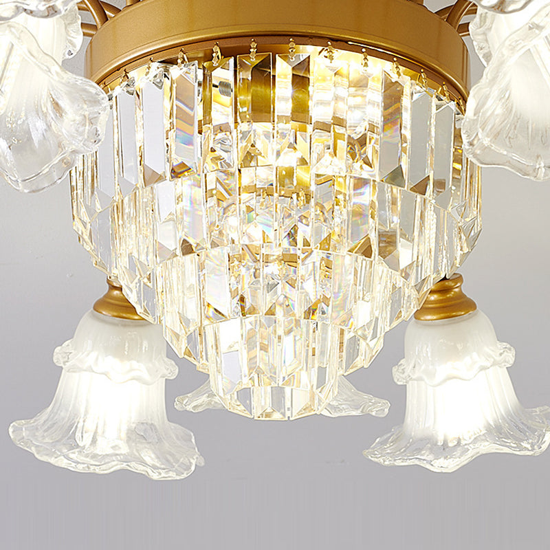 Traditionelle französische Blumenform Rundes Eisen Kristall 3/6/8 Licht Deckenleuchte für Wohnzimmer 