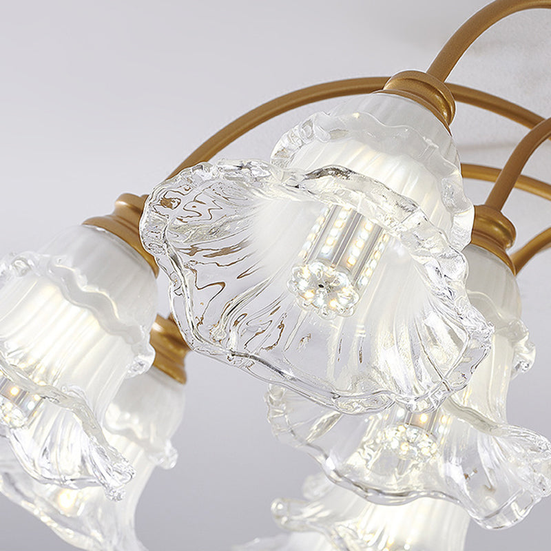 Traditionelle französische Blumenform Rundes Eisen Kristall 3/6/8 Licht Deckenleuchte für Wohnzimmer 