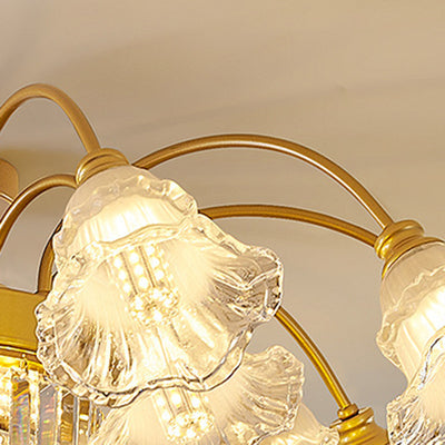 Traditionelle französische Blumenform Rundes Eisen Kristall 3/6/8 Licht Deckenleuchte für Wohnzimmer 