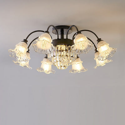 Traditionelle französische Blumenform Rundes Eisen Kristall 3/6/8 Licht Deckenleuchte für Wohnzimmer 