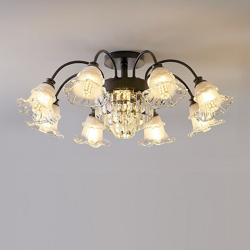 Traditionelle französische Blumenform Rundes Eisen Kristall 3/6/8 Licht Deckenleuchte für Wohnzimmer 
