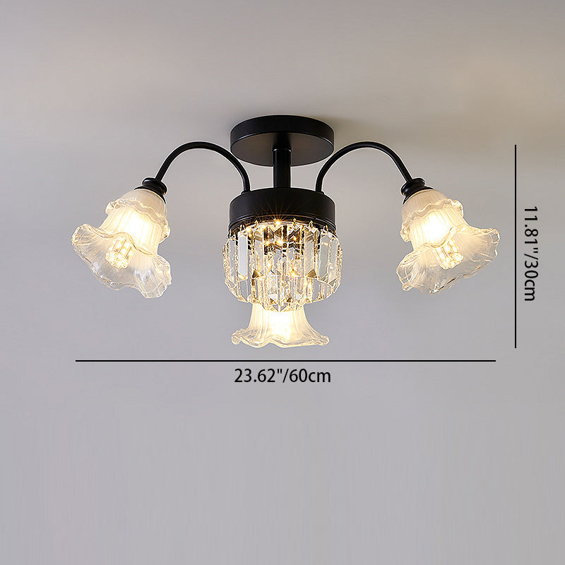 Traditionelle französische Blumenform Rundes Eisen Kristall 3/6/8 Licht Deckenleuchte für Wohnzimmer 