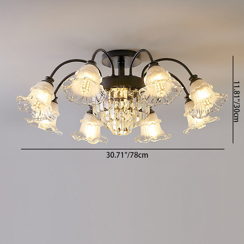 Traditionelle französische Blumenform Rundes Eisen Kristall 3/6/8 Licht Deckenleuchte für Wohnzimmer 