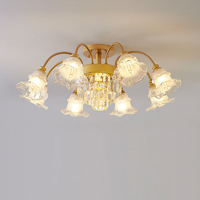 Traditionelle französische Blumenform Rundes Eisen Kristall 3/6/8 Licht Deckenleuchte für Wohnzimmer 