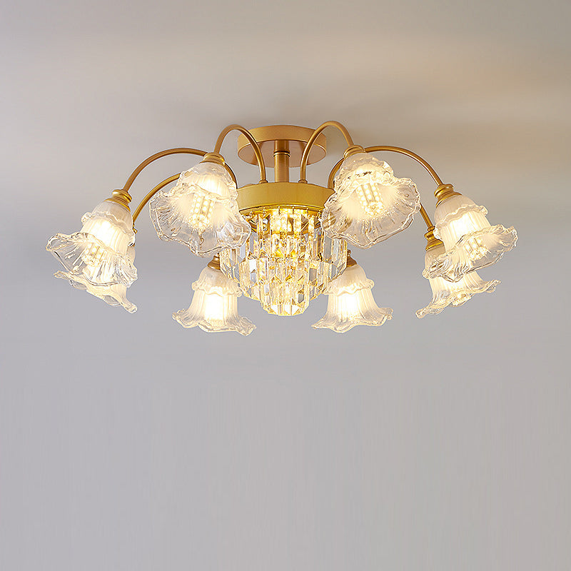 Traditionelle französische Blumenform Rundes Eisen Kristall 3/6/8 Licht Deckenleuchte für Wohnzimmer 