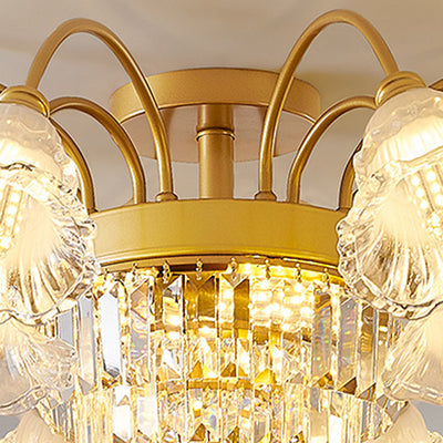 Traditionelle französische Blumenform Rundes Eisen Kristall 3/6/8 Licht Deckenleuchte für Wohnzimmer 