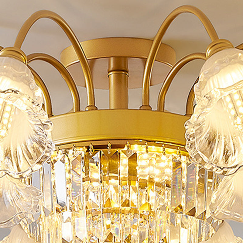 Traditionelle französische Blumenform Rundes Eisen Kristall 3/6/8 Licht Deckenleuchte für Wohnzimmer 