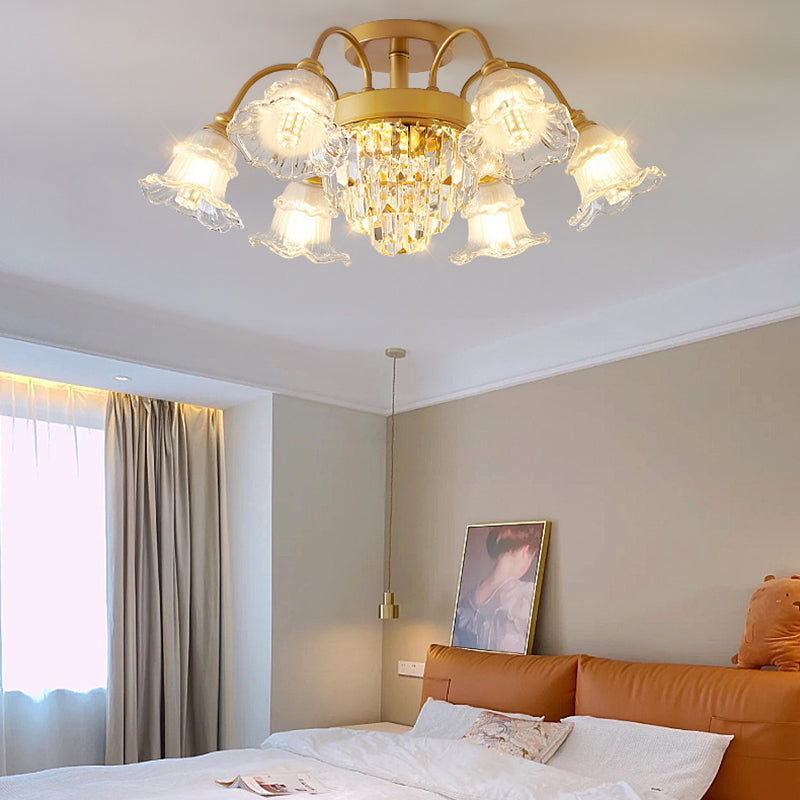 Traditionelle französische Blumenform Rundes Eisen Kristall 3/6/8 Licht Deckenleuchte für Wohnzimmer 