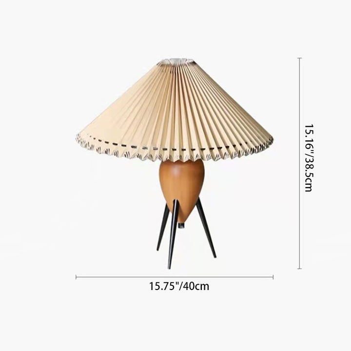 Lampe de table 1 lumière en bois d'hévéa, fer et tissu à cône ovale plissé vintage traditionnel pour chambre 