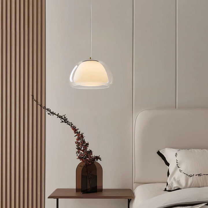 Suspension lumineuse contemporaine créative en crème gelée ovale en fer et verre à 1 lumière pour chambre 