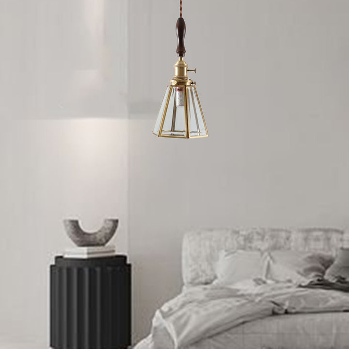 Moderner Art Deco Kegelprisma Kupferglas 1-Licht Pendelleuchte für das Schlafzimmer 