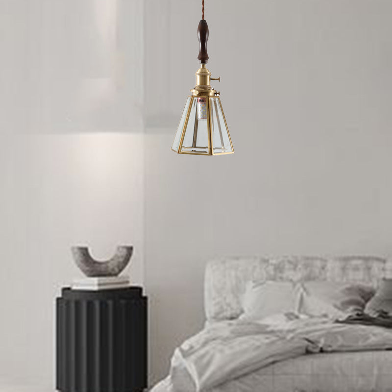 Moderner Art Deco Kegelprisma Kupferglas 1-Licht Pendelleuchte für das Schlafzimmer 