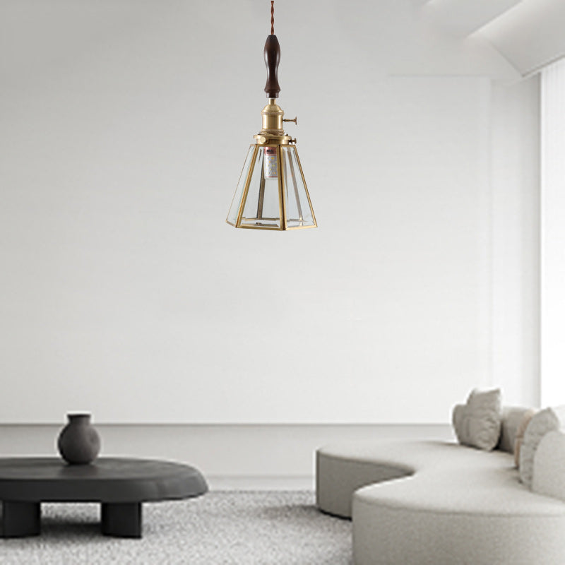 Moderner Art Deco Kegelprisma Kupferglas 1-Licht Pendelleuchte für das Schlafzimmer 
