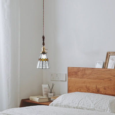 Moderner Art Deco Kegelprisma Kupferglas 1-Licht Pendelleuchte für das Schlafzimmer 