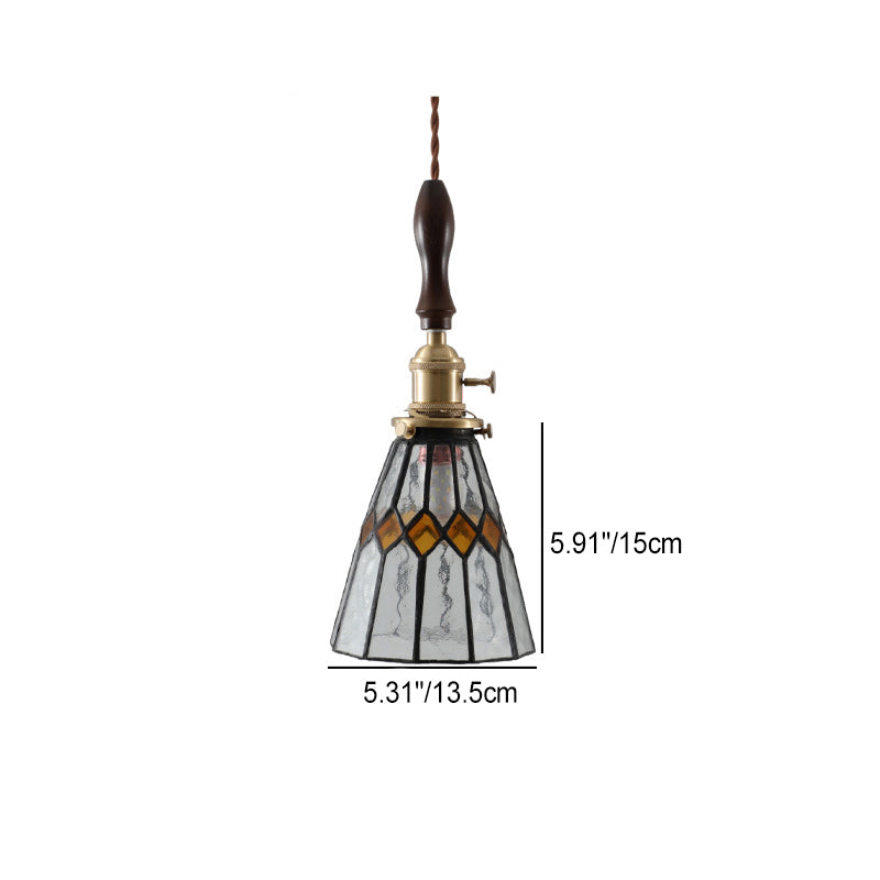 Moderner Art Deco Kegelprisma Kupferglas 1-Licht Pendelleuchte für das Schlafzimmer 