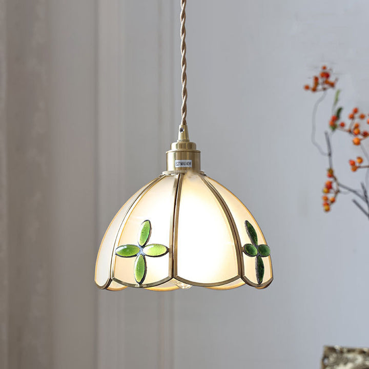 Lustre suspendu en verre cuivré avec un design moderne Art Déco en forme de trèfle, tulipe, rose, rond, carré et cône à 1 lumière pour chambre à coucher 