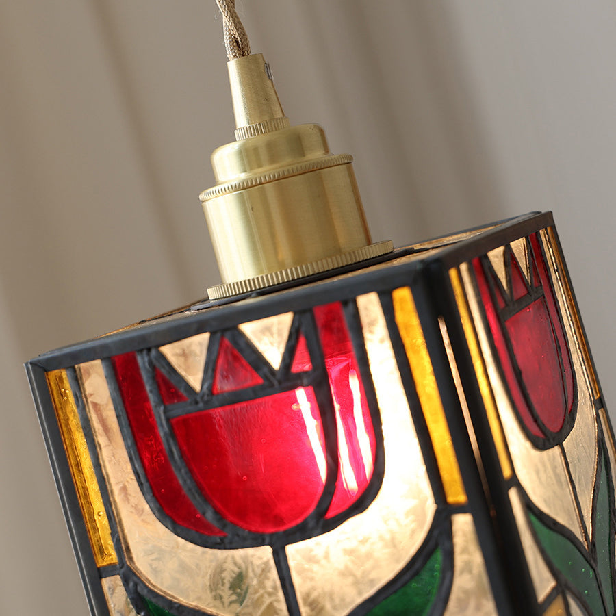 Lustre suspendu en verre cuivré avec un design moderne Art Déco en forme de trèfle, tulipe, rose, rond, carré et cône à 1 lumière pour chambre à coucher 
