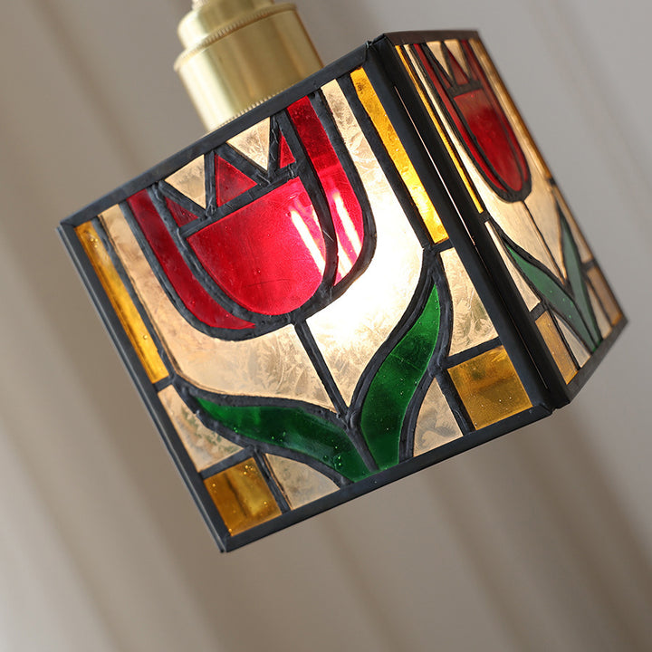 Lustre suspendu en verre cuivré avec un design moderne Art Déco en forme de trèfle, tulipe, rose, rond, carré et cône à 1 lumière pour chambre à coucher 