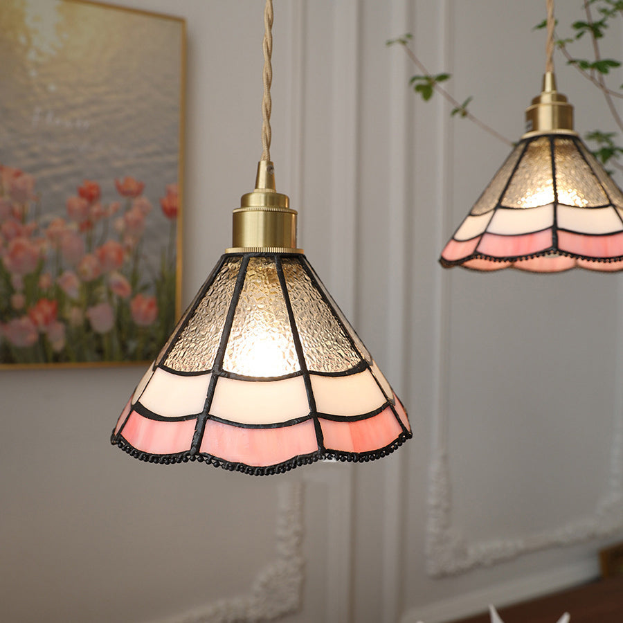 Lustre suspendu en verre cuivré avec un design moderne Art Déco en forme de trèfle, tulipe, rose, rond, carré et cône à 1 lumière pour chambre à coucher 