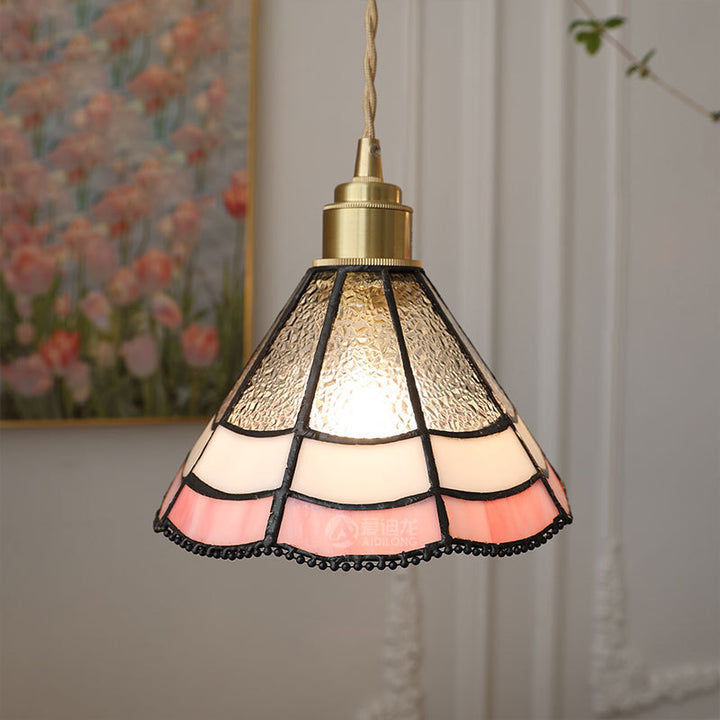 Lustre suspendu en verre cuivré avec un design moderne Art Déco en forme de trèfle, tulipe, rose, rond, carré et cône à 1 lumière pour chambre à coucher 