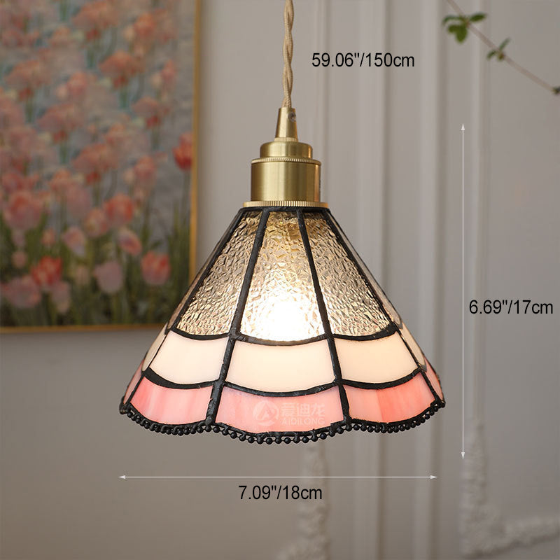 Lustre suspendu en verre cuivré avec un design moderne Art Déco en forme de trèfle, tulipe, rose, rond, carré et cône à 1 lumière pour chambre à coucher 