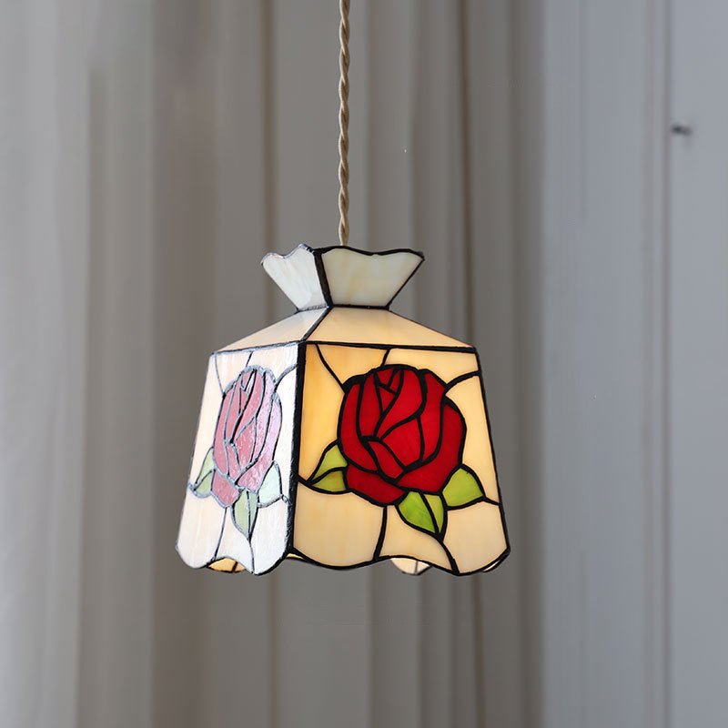 Lustre suspendu en verre cuivré avec un design moderne Art Déco en forme de trèfle, tulipe, rose, rond, carré et cône à 1 lumière pour chambre à coucher 